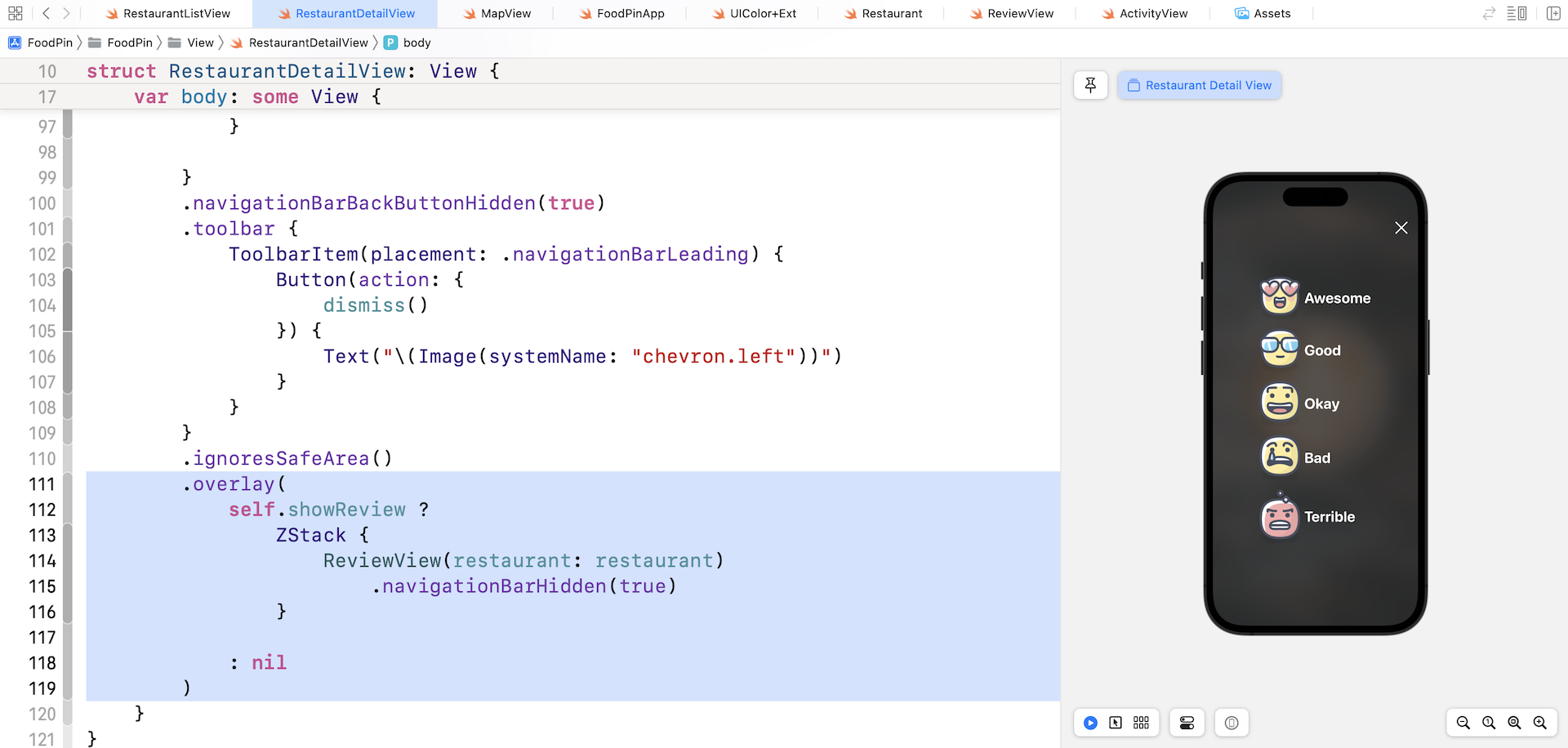 Figure 15-8. Displaying the Review view