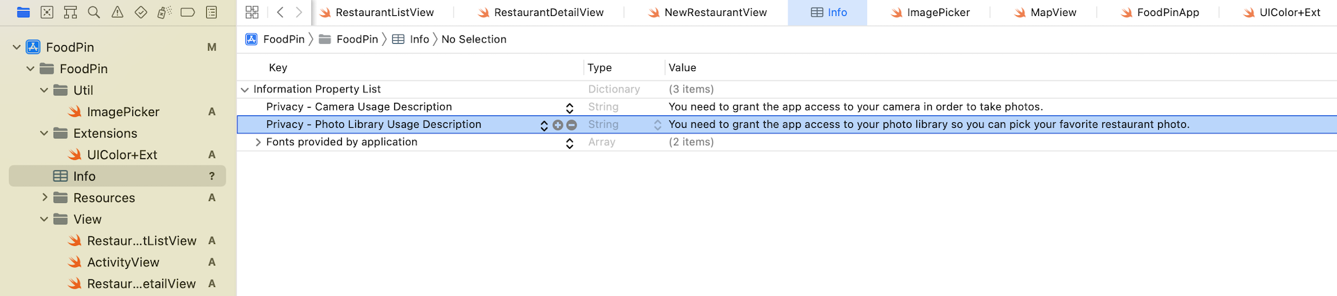 Figure 17-10. Update the Info.plist file
