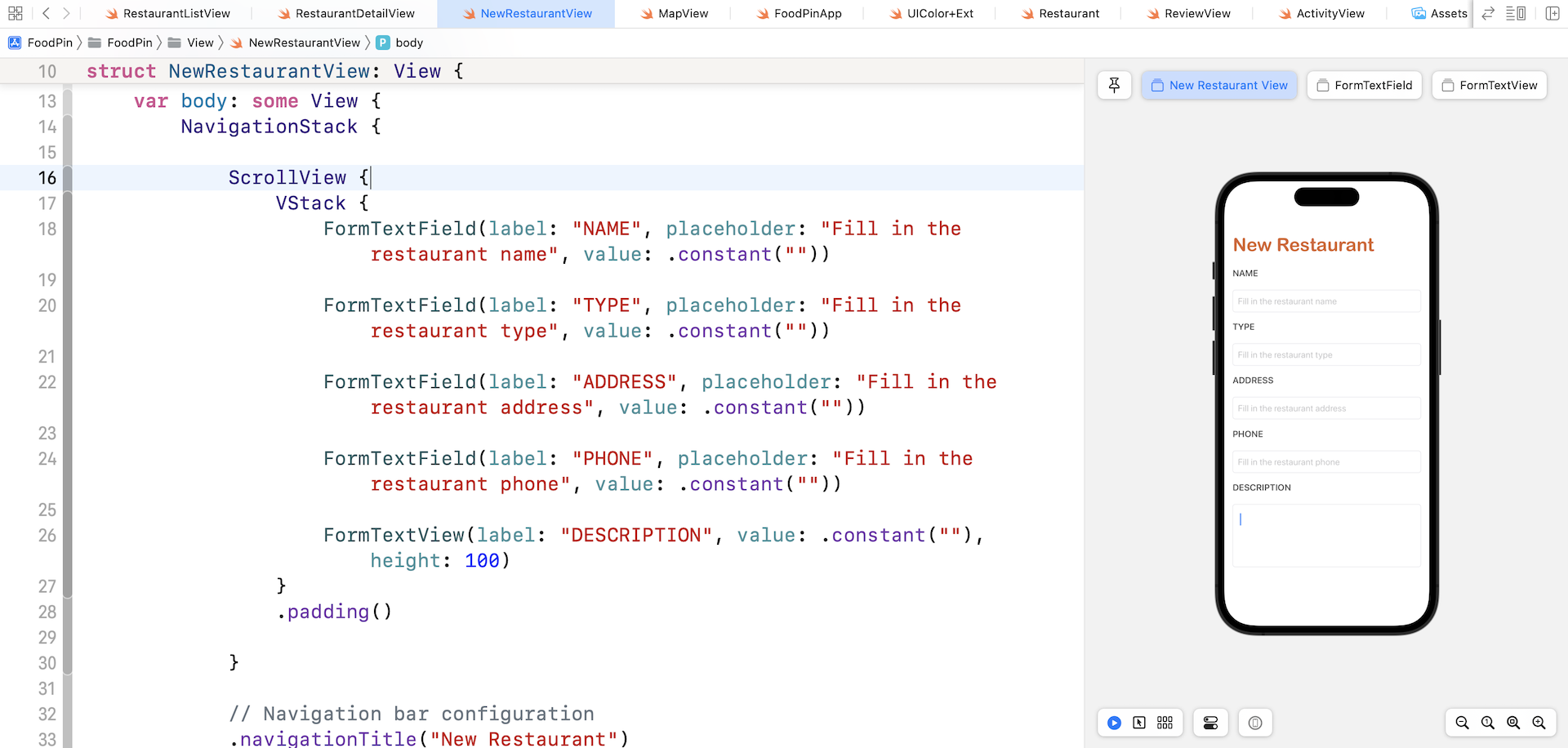 Figure 17-7. The restaurant form
