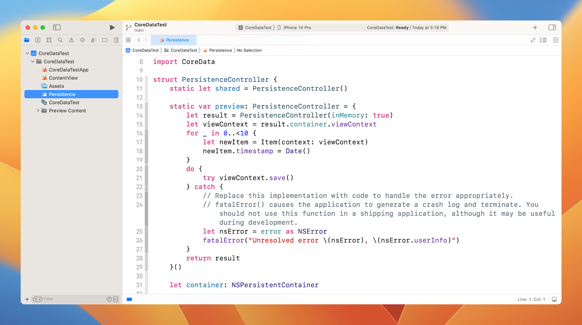 Figure 18-3. The code generated for Core Data