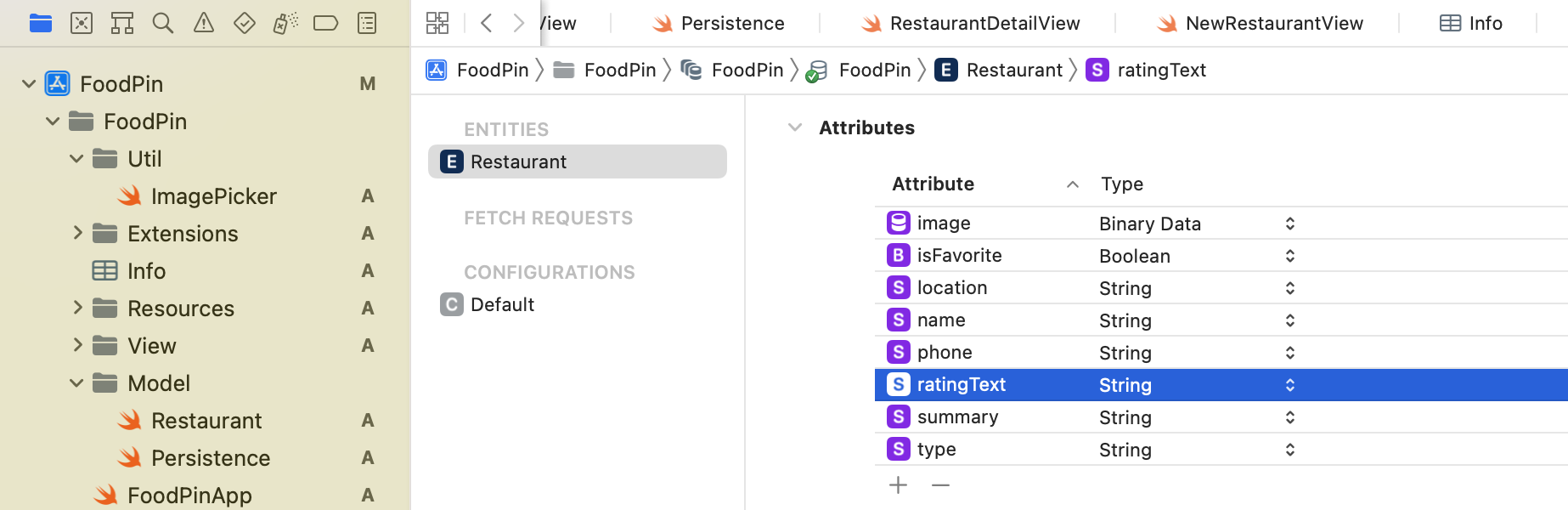 Figure 18-6. Adding attributes to the Restaurant entity