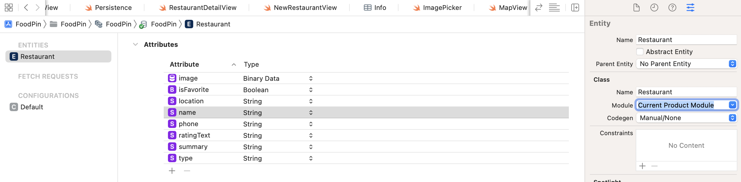 Figure 19-8. Disable code generation for the Restaurant entity