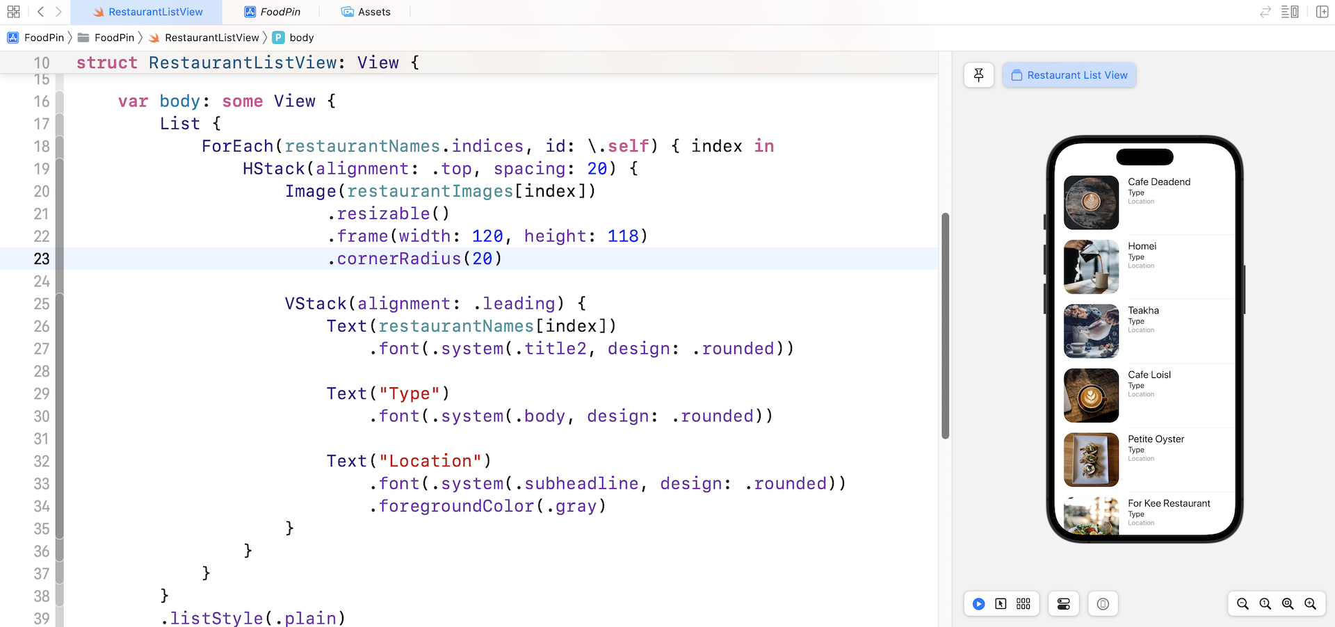 Figure 7-12. Attaching the cornerRadius modifier to round the image corners