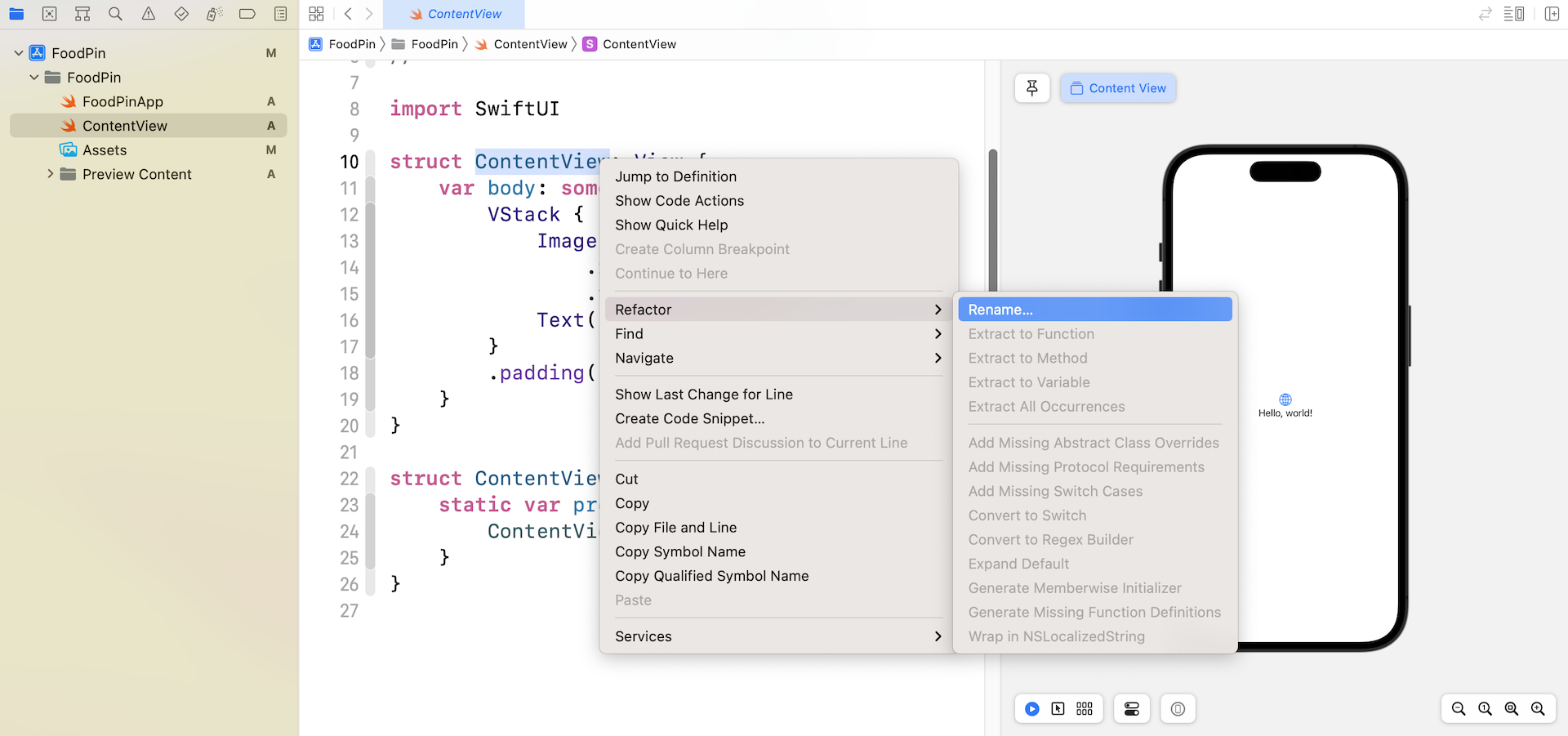 Figure 7-3. Renaming ContentView.swift
