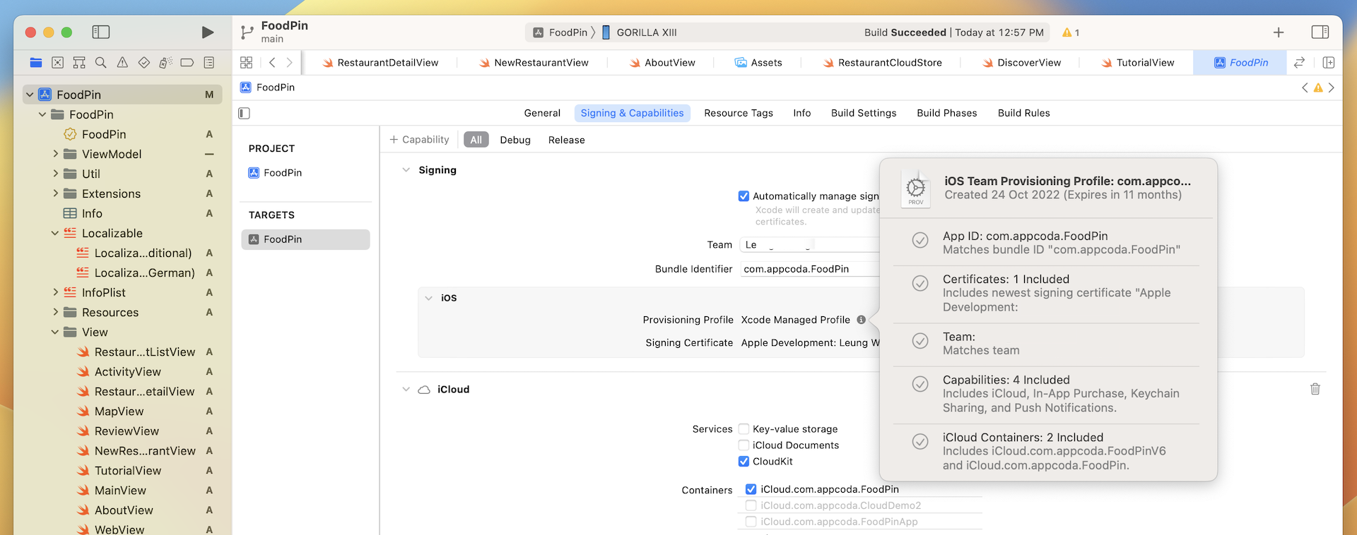￼Figure 25-3. Xcode creates the provisioning profile and signing certificate for you