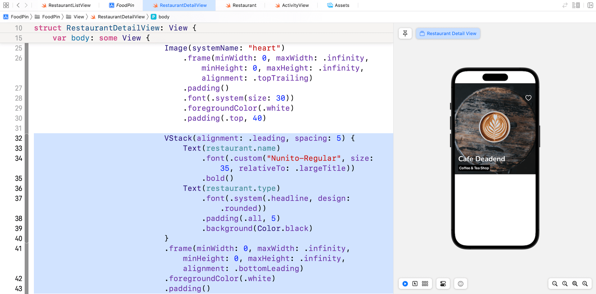 Figure 12-10. Adding the restaurant name and type