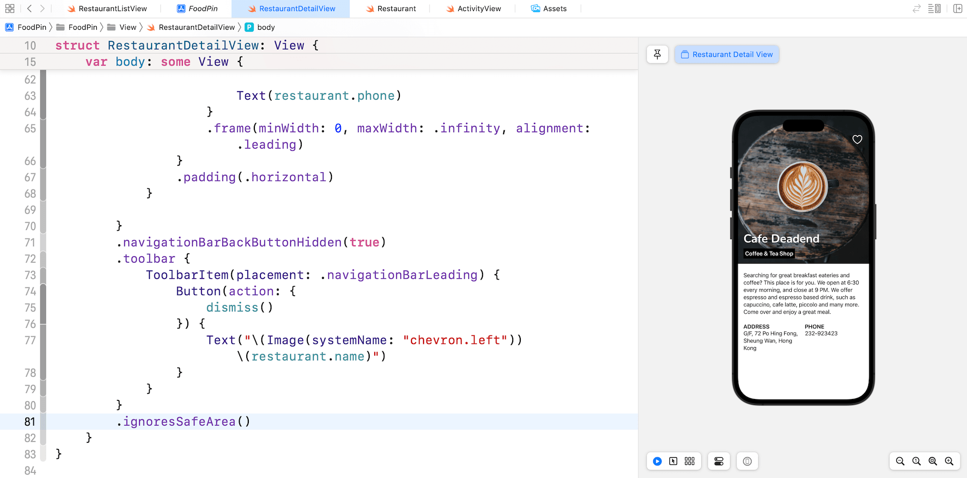 Figure 12-14. Using the ignoresSafeArea