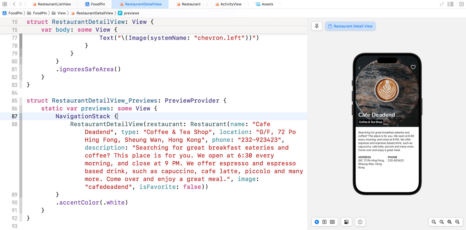 Figure 12-15. Previewing the detail view with navigation bar
