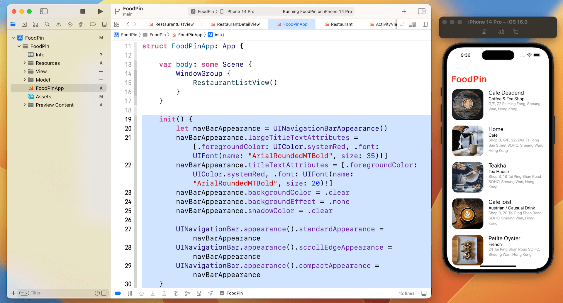 Figure 12-16. Customizing the navigation bar