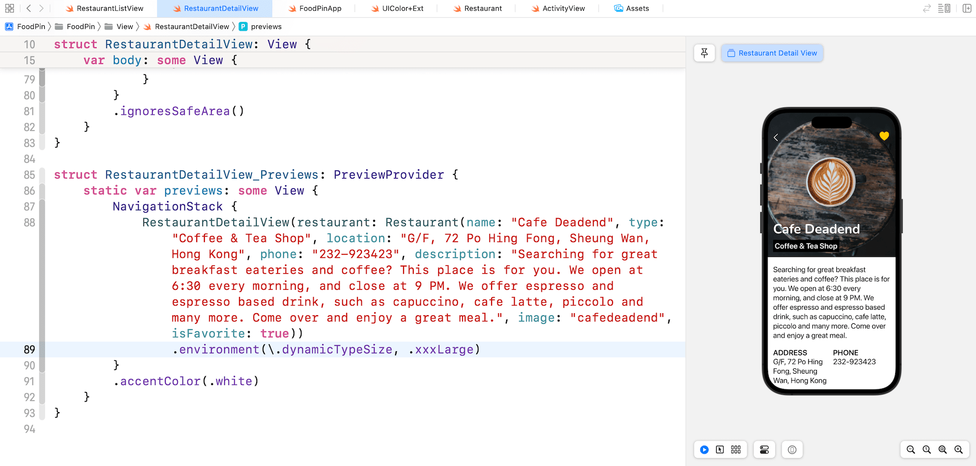 Figure 13-7. Using Environment modifier to test dynamic type in preview
