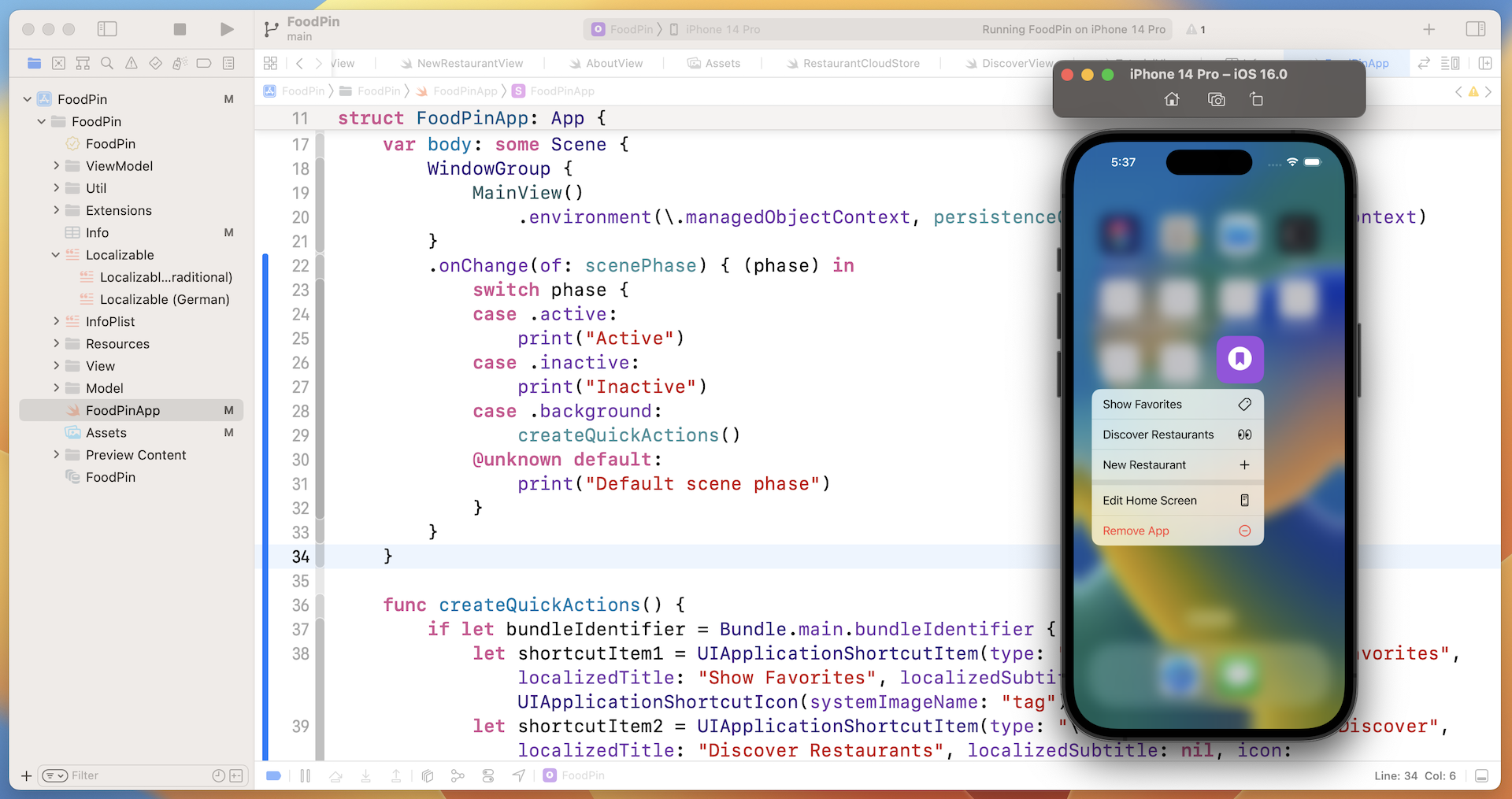 Figure 28-4. Quick actions in the FoodPin app