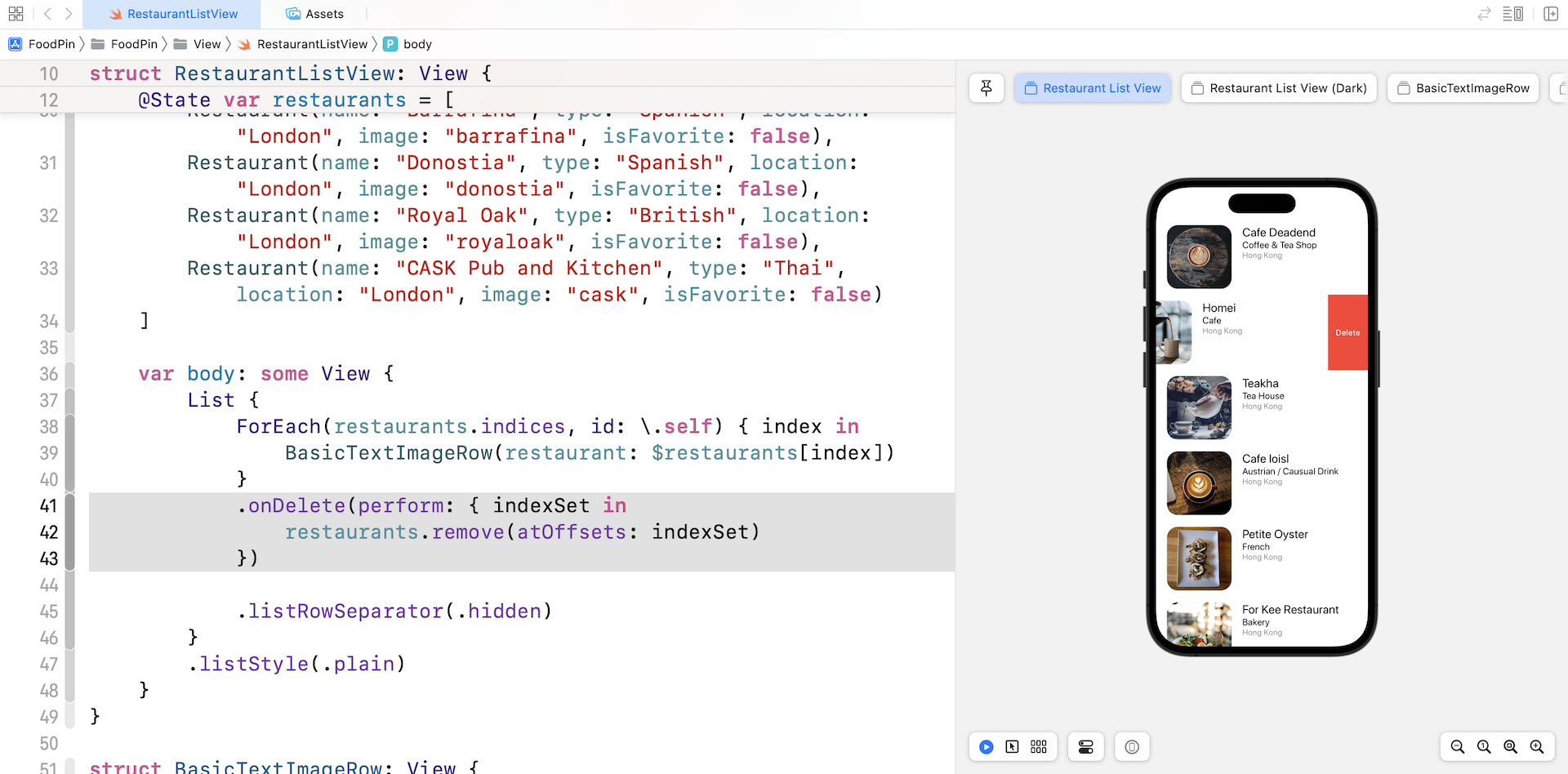 Figure 10-1. Swipe to delete