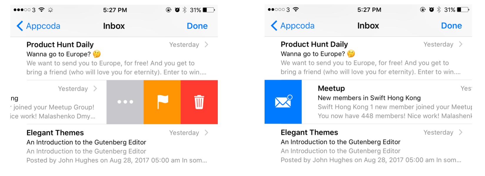 Figure 10-3. Swipe actions in Mail