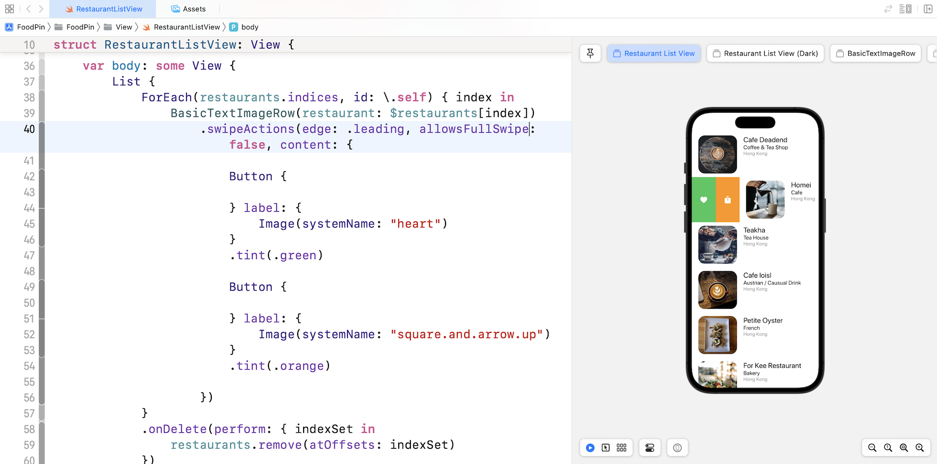 Figure 10-4. Adding swipe actions