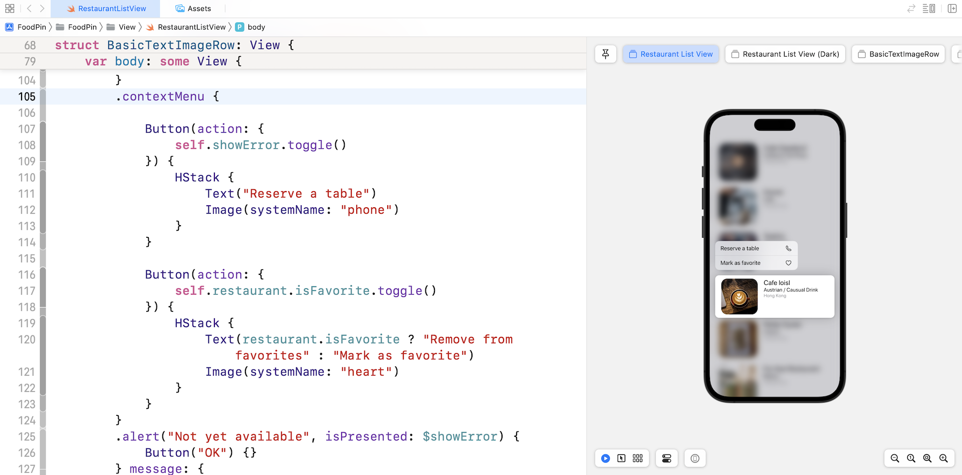 Figure 10-5. Tap and hold a row to reveal the context menu