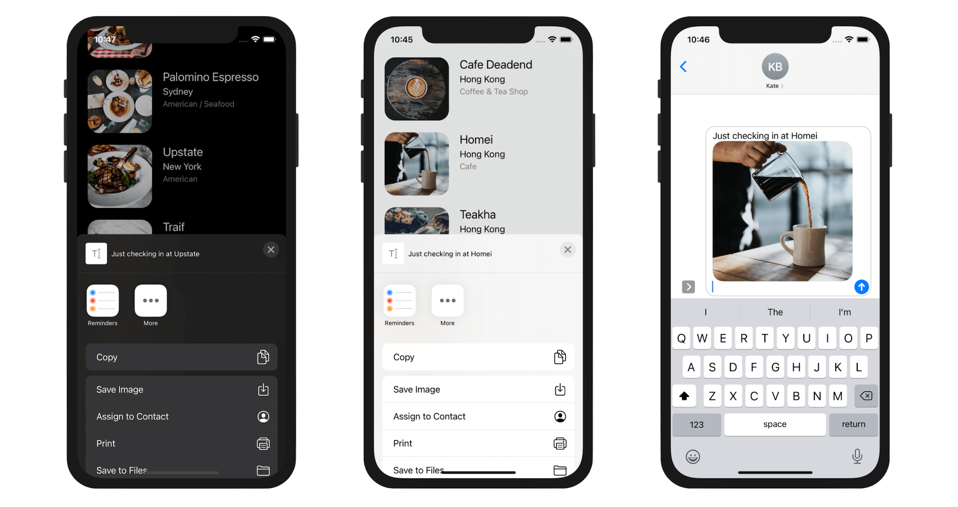 Figure 10-7. Copy the selected restaurant and paste it into the Messages app
