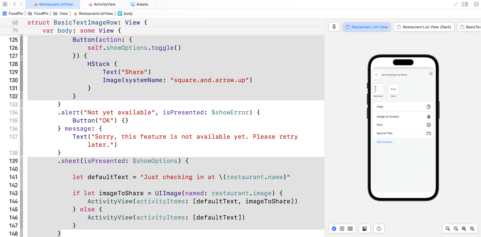Figure 10-8. Displaying the activity view