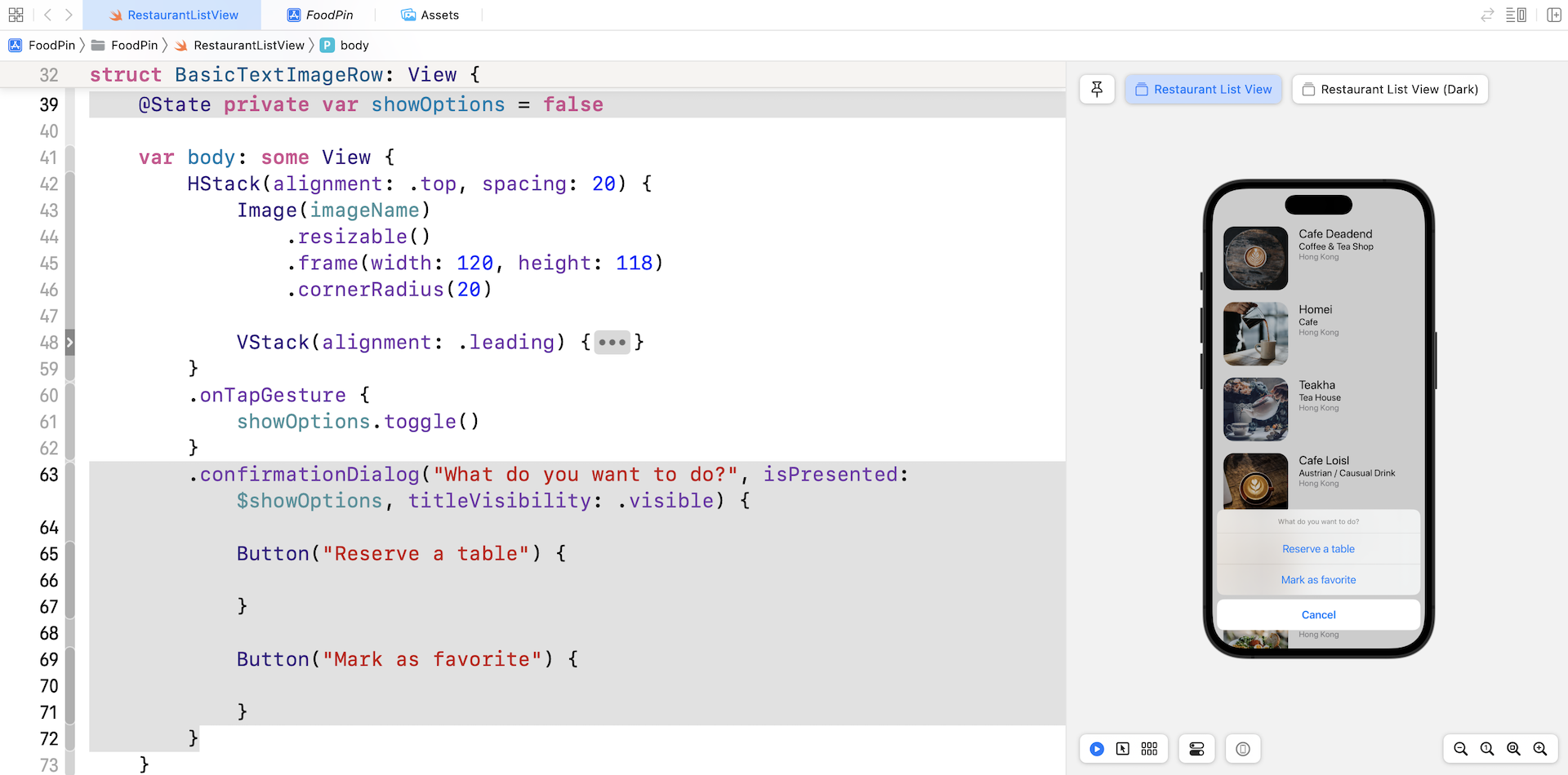 Figure 8-10. Implementing the action sheet