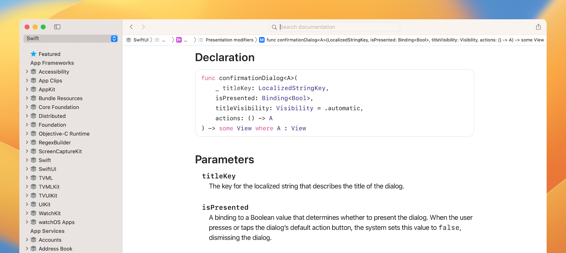 Figure 8-11. The API documentation of actionSheet