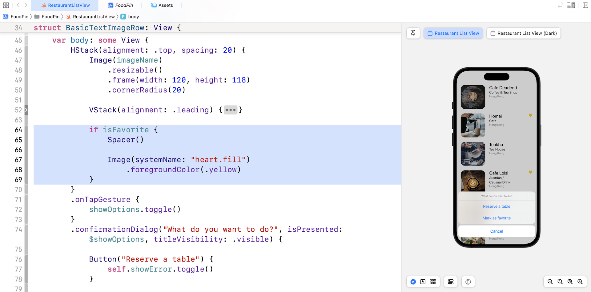 Figure 8-13. Displaying the heart icon when mark as favorite is chosen