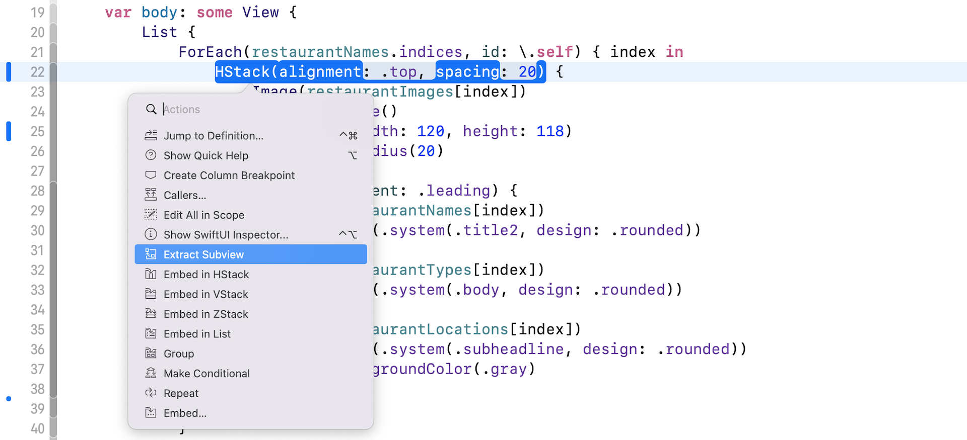 Figure 8-3. Extracting the HStack to a subview