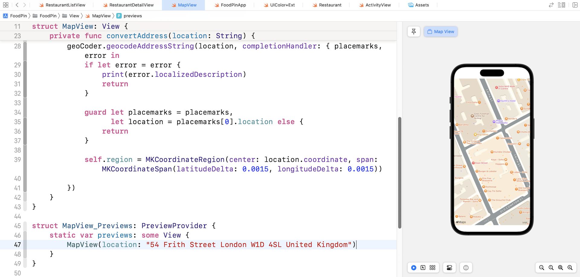 Figure 14-3. The map view can now convert an address and display its location