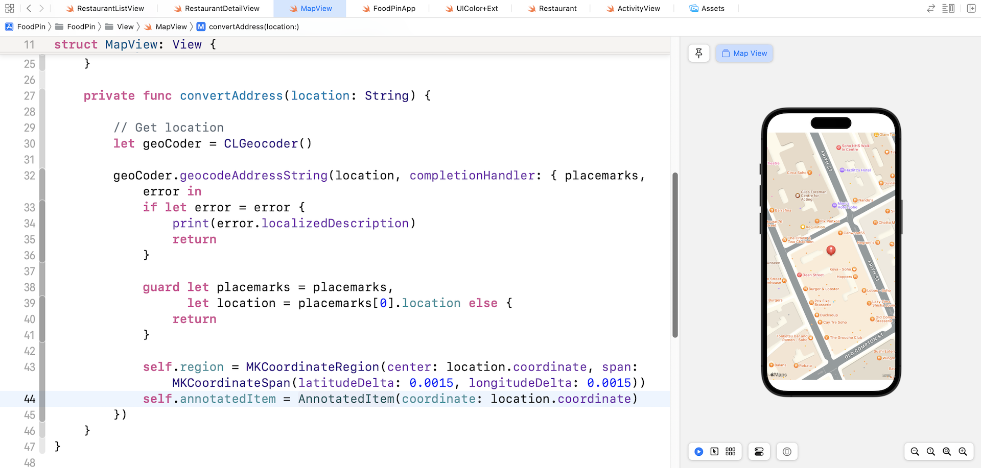 Figure 14-4. The map view shows a marker for the annotation