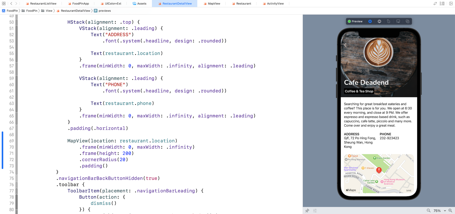Figure 14-5. Embedding the map in the detail view