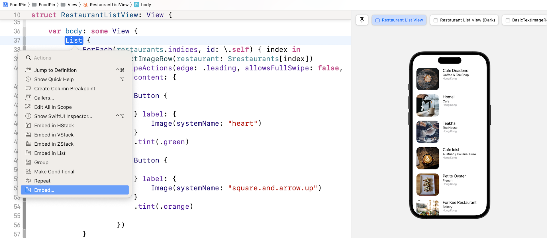 Figure 11-1. Embedding the list view in a navigation view