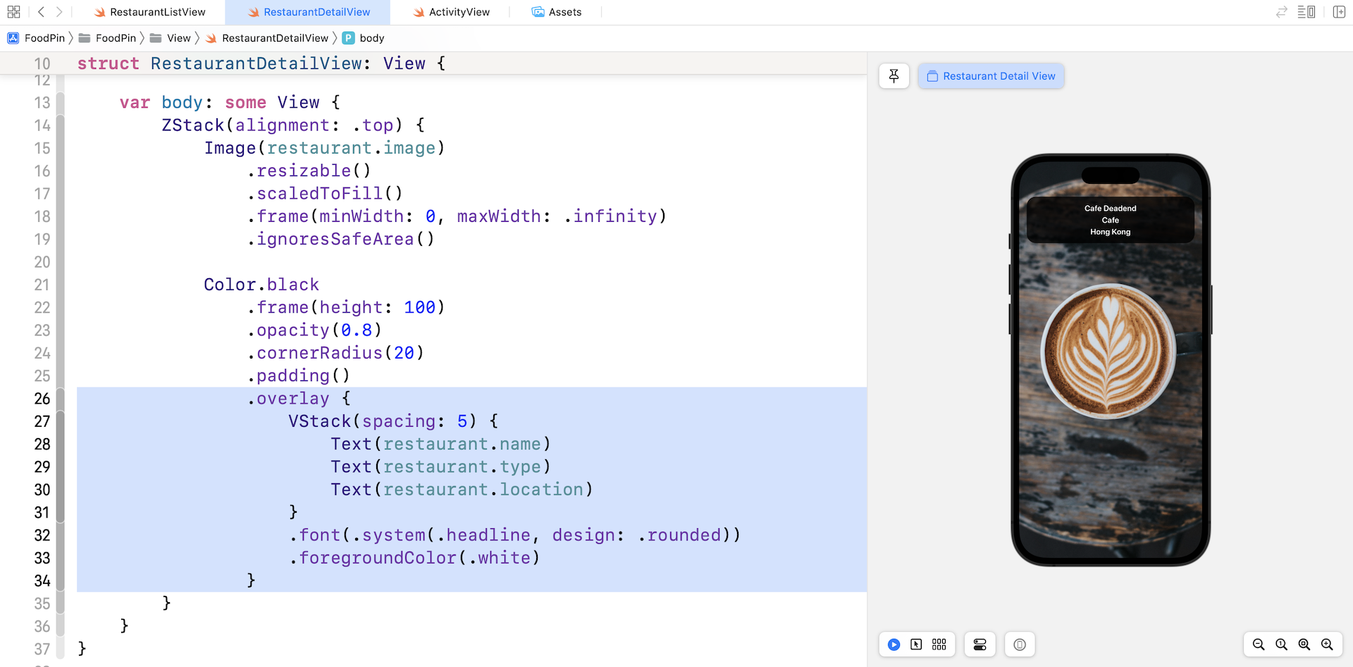 Figure 11-8. Using the overlay modifier to overlay content