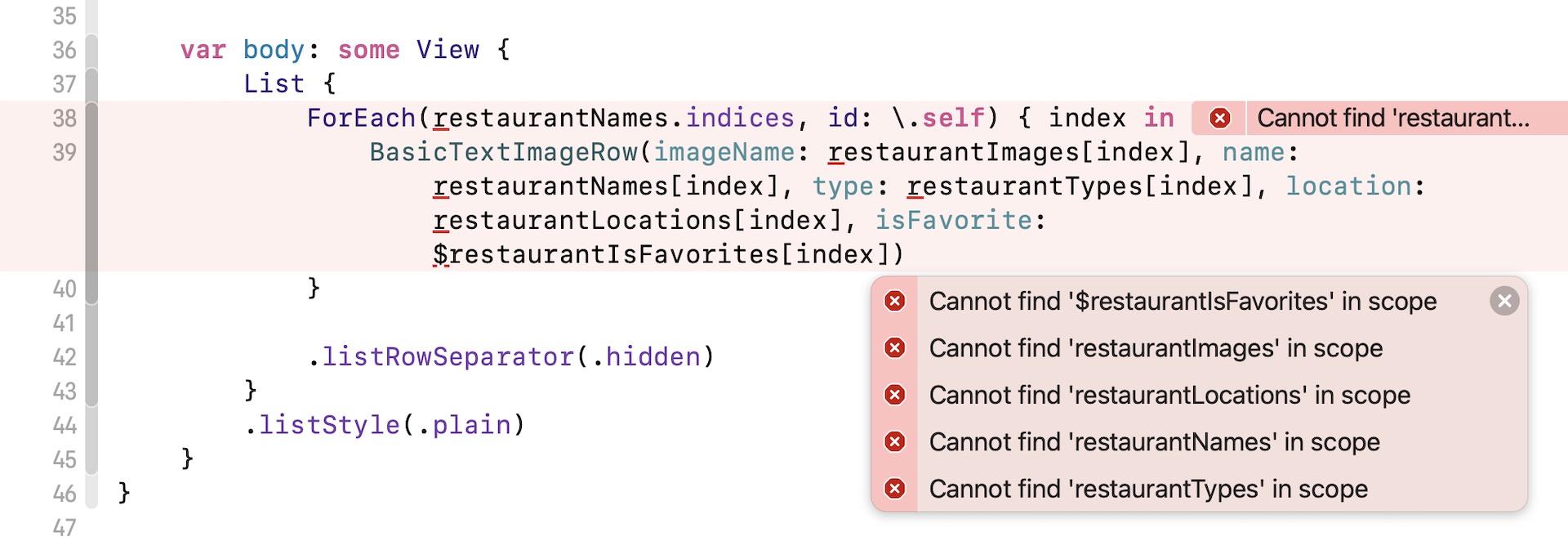 Figure 9-5. You can click the cross indicator to reveal the errors