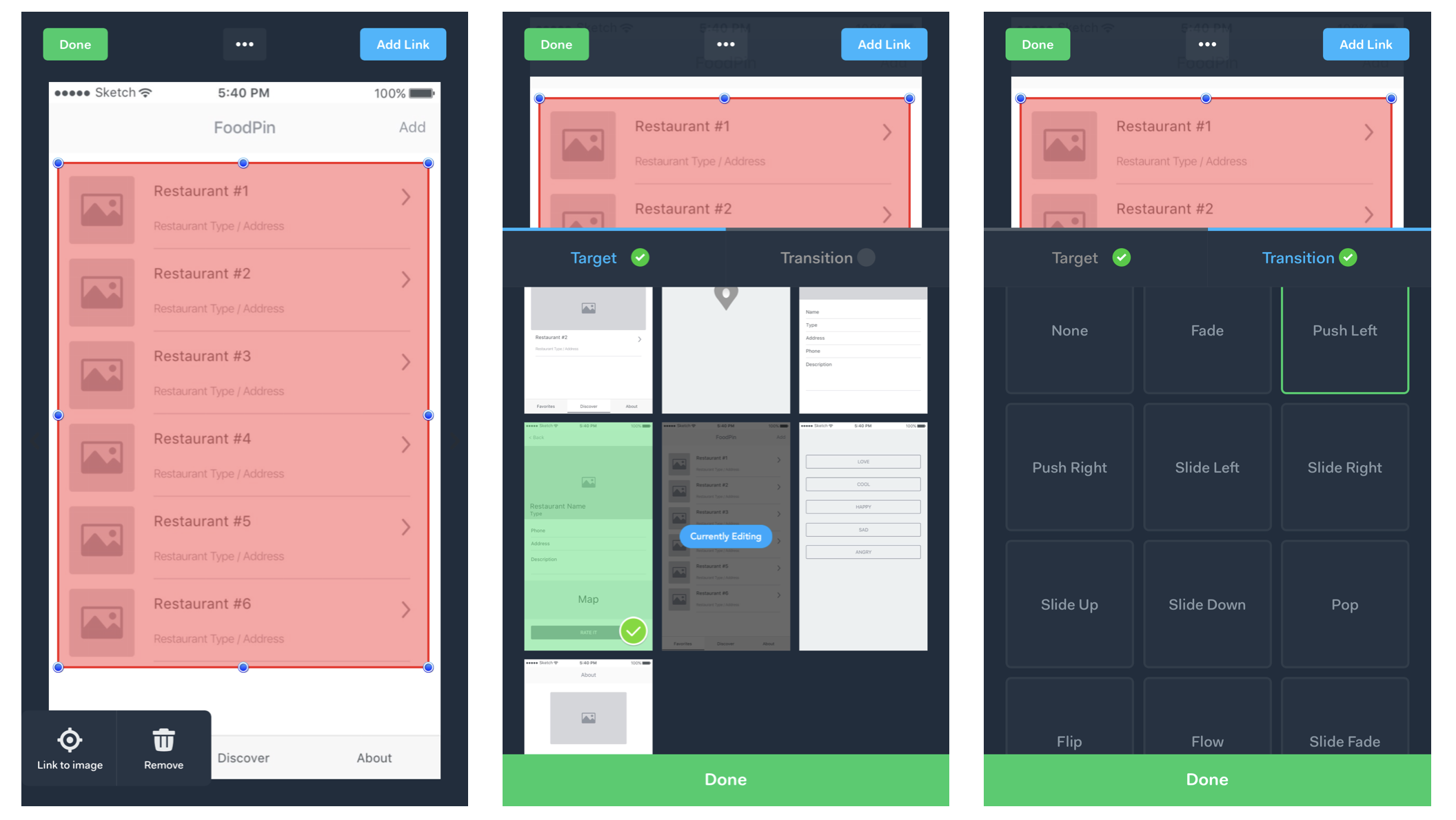 Figure 7-5. Defining screen transitions in POP