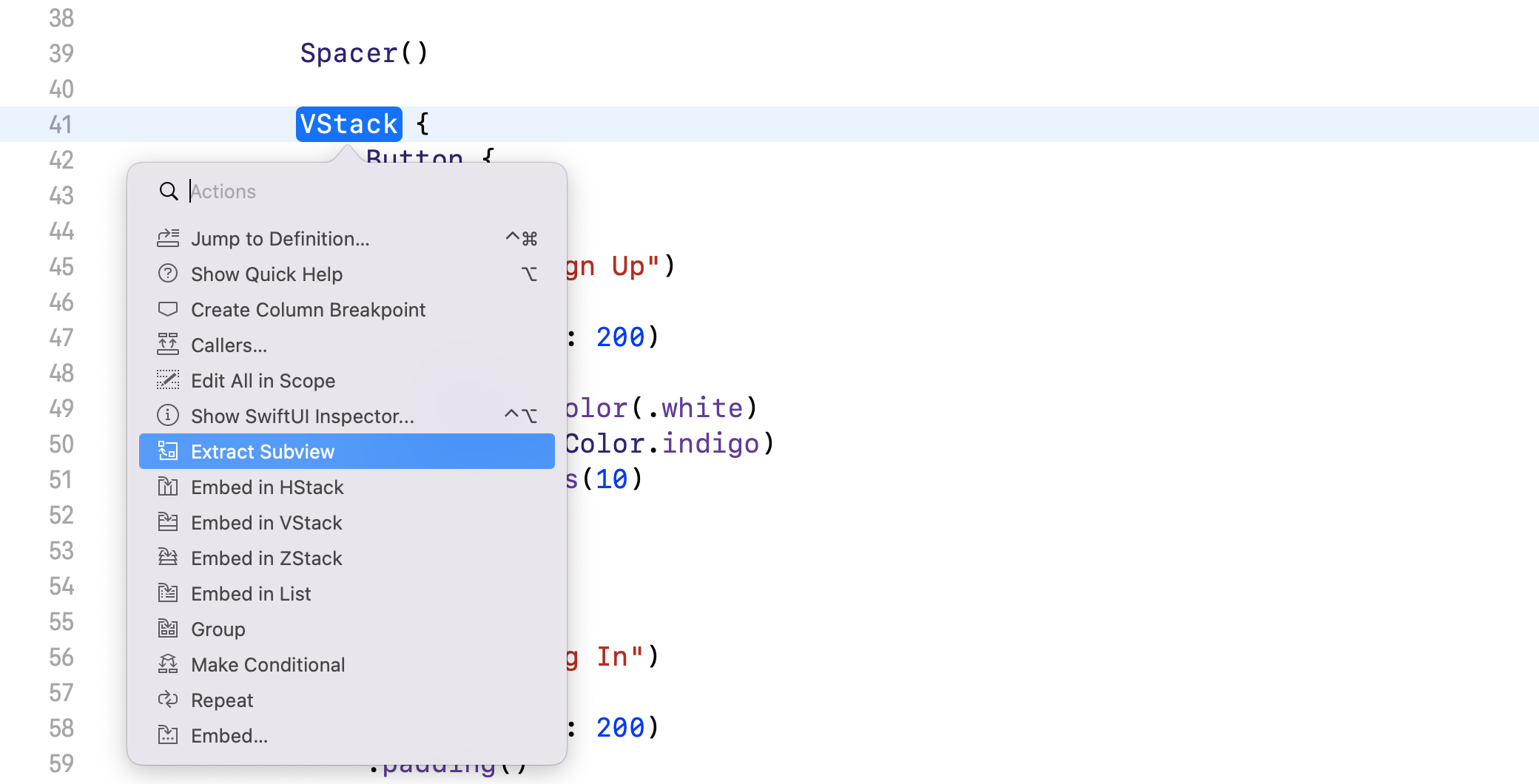 Figure 4-21. Extracting the VStack to a subview