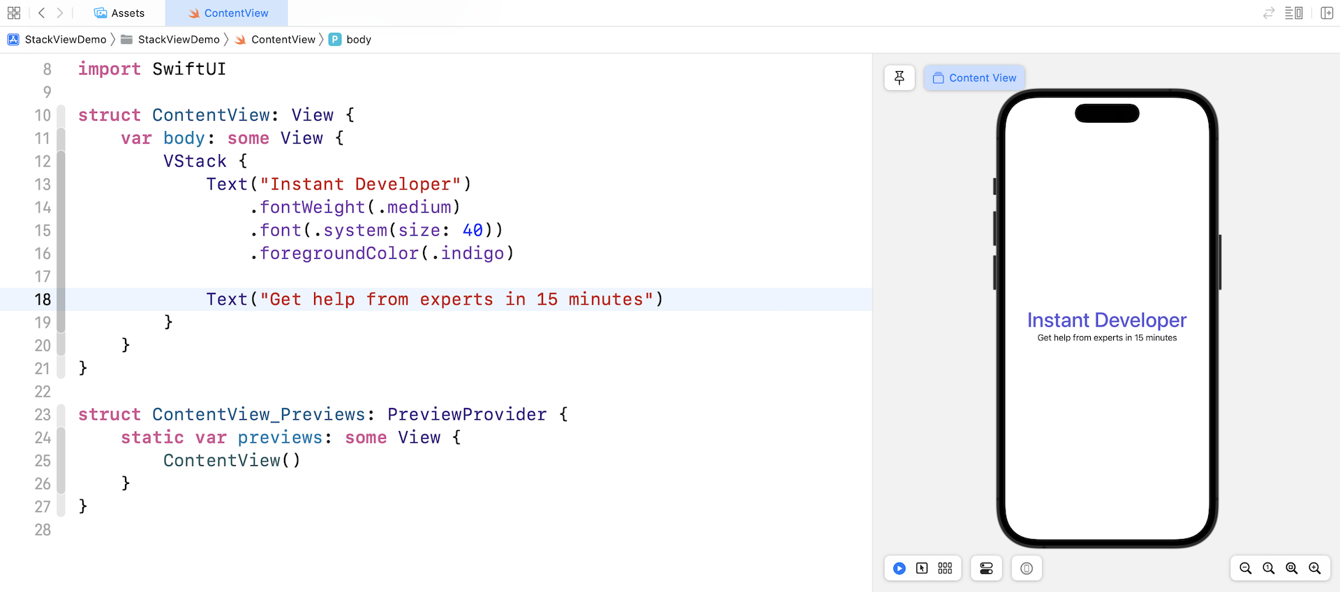 Figure 4-7. Embedding two labels in a vertical stack view