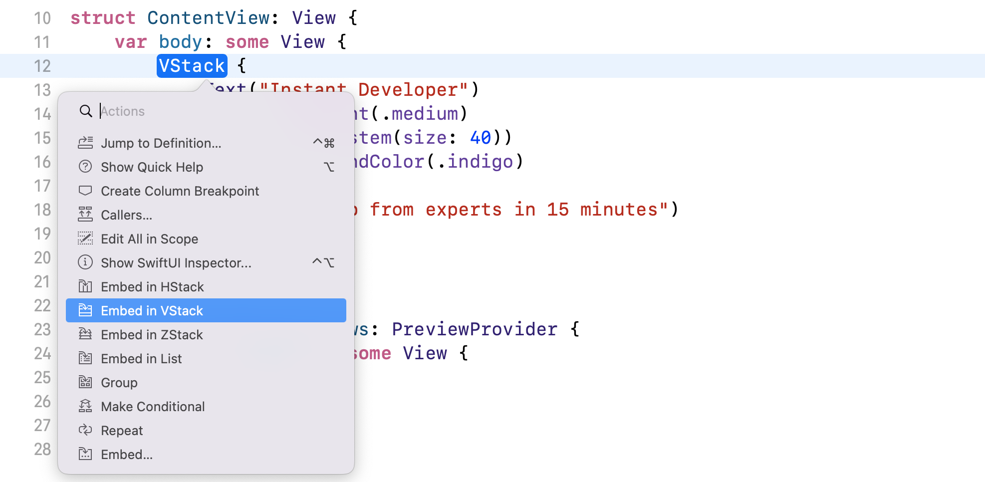 Figure 4-8. Embedding the current VStack in another VStack view