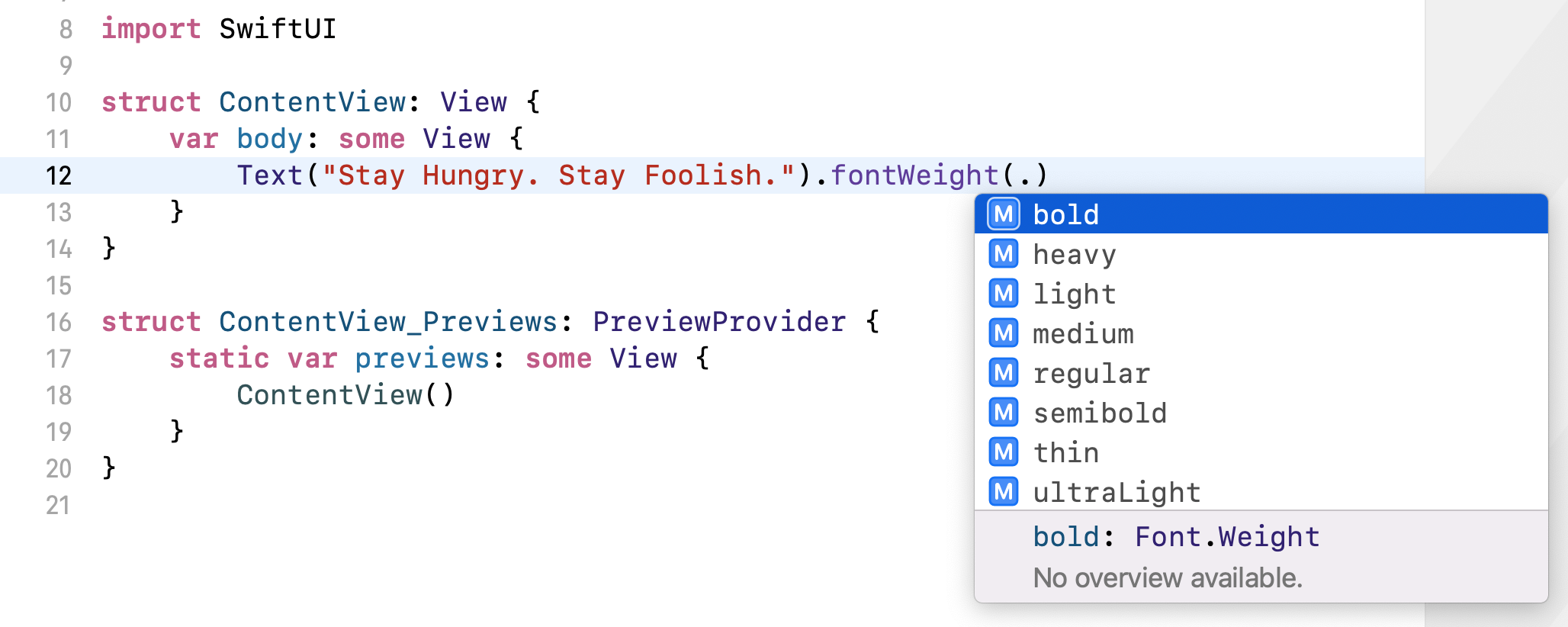 Figure 3-10. Attaching the fontWeight modifier