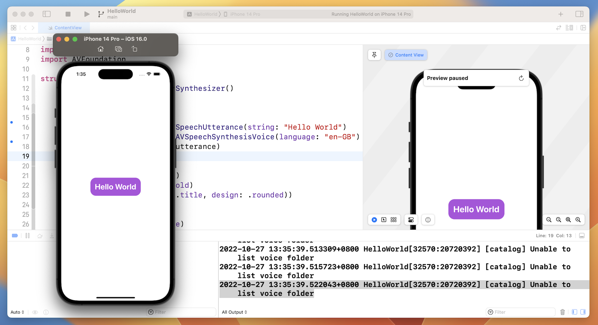 Figure 3-17. Xcode displays some errors in the console area if you are not using the latest version of macOS