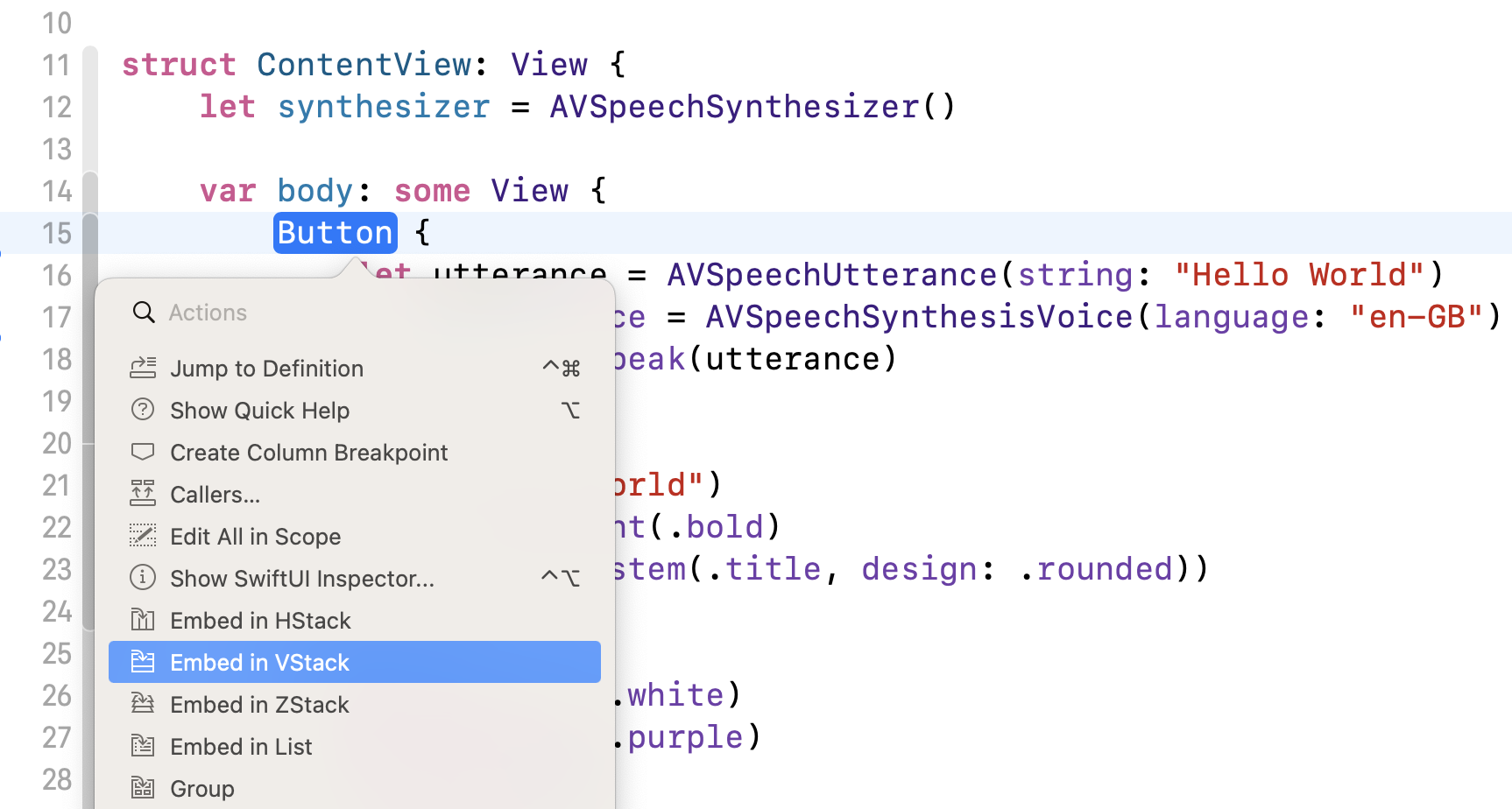Figure 3-19. Embed the button in a VStack