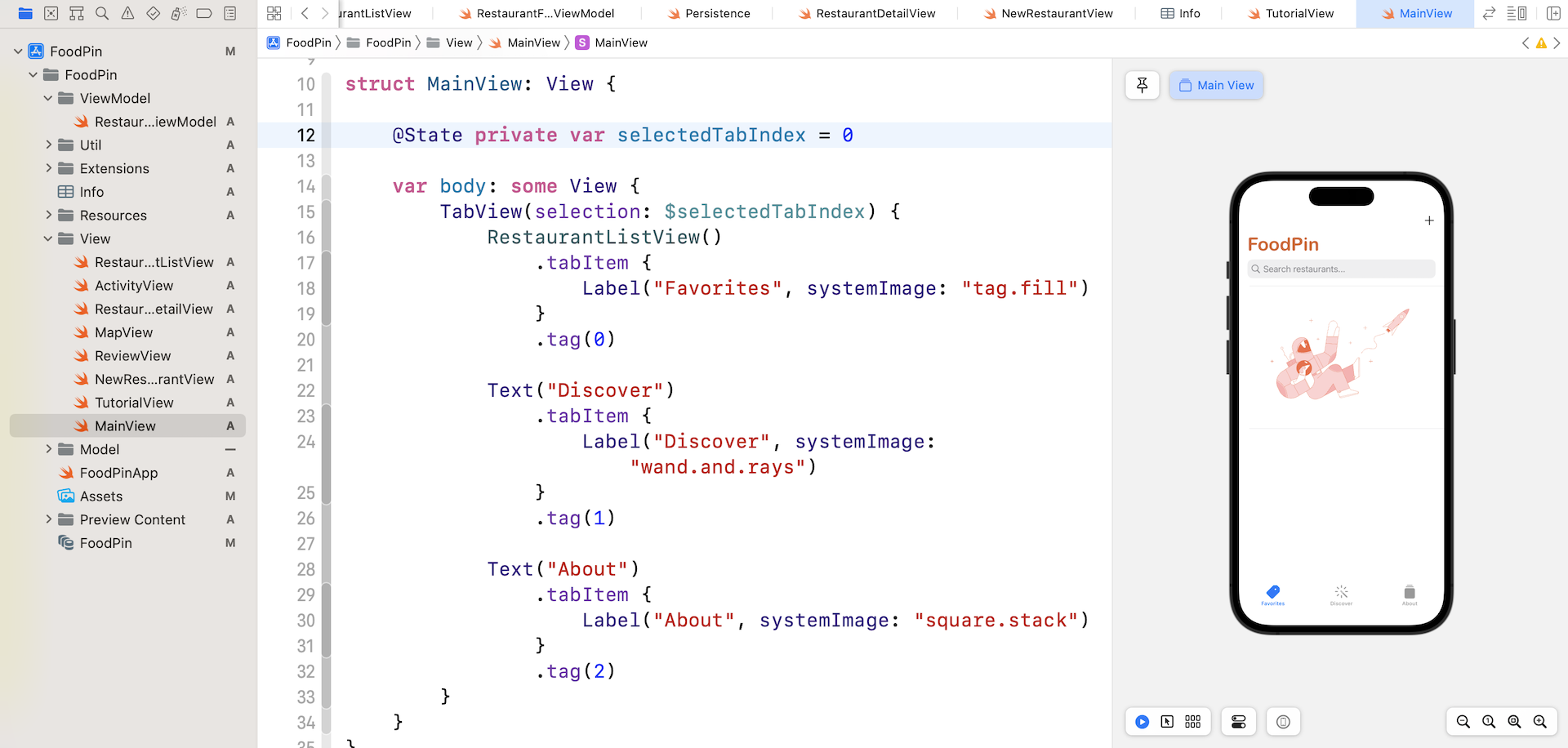 Figure 21-2. Embedding the restaurant list view in a tab interface