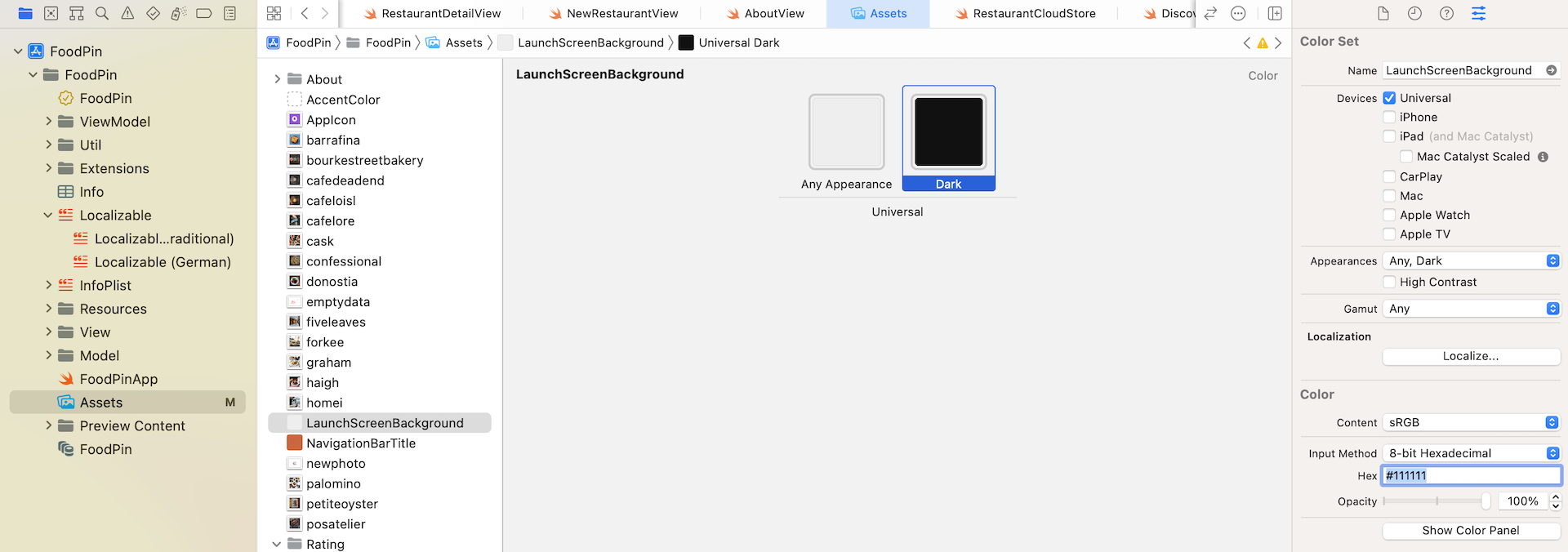 ￼Figure 26-11. Adding a color set for the launch screen