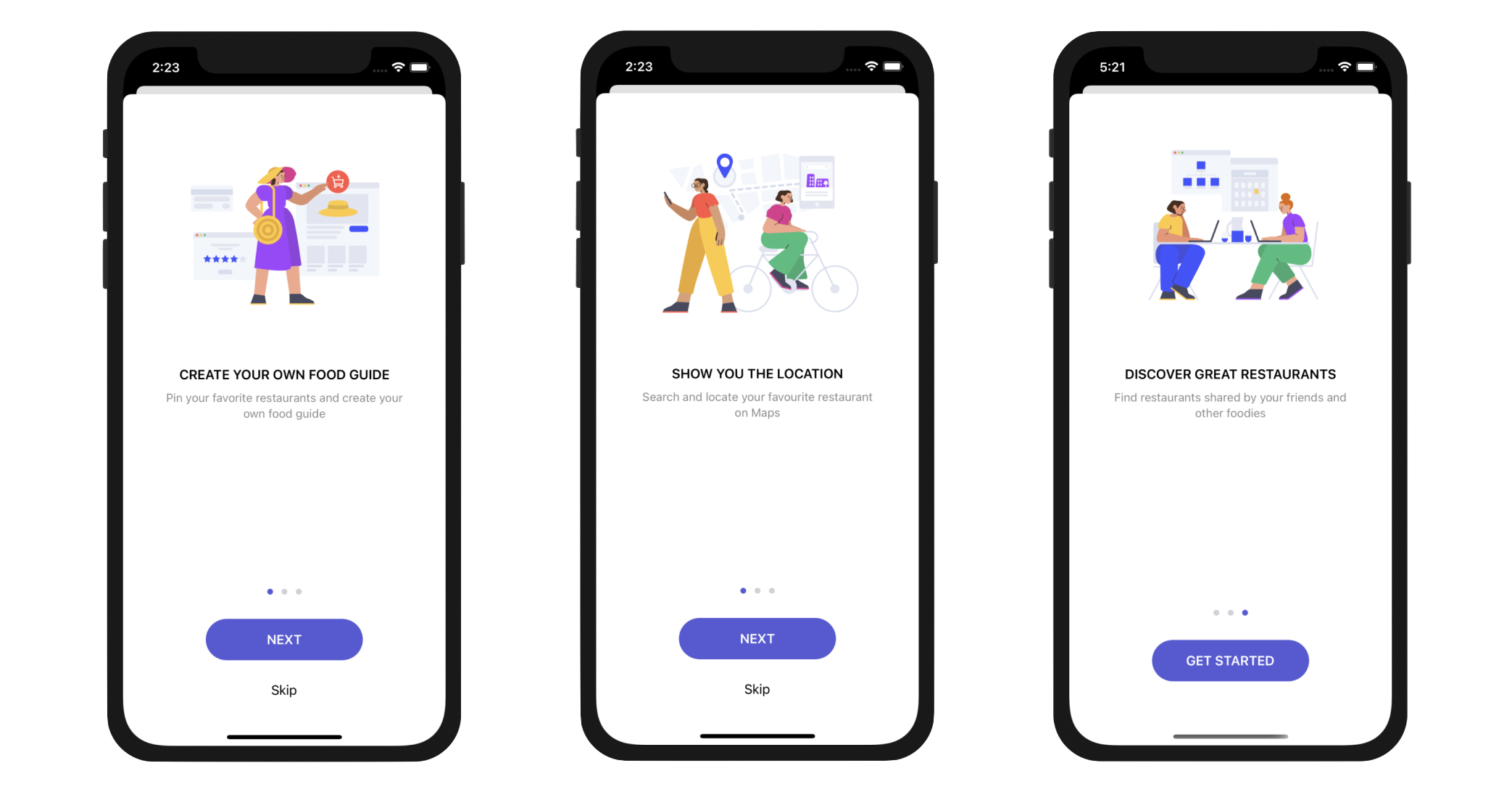 Figure 20-2. Walkthrough screens for the FoodPin app