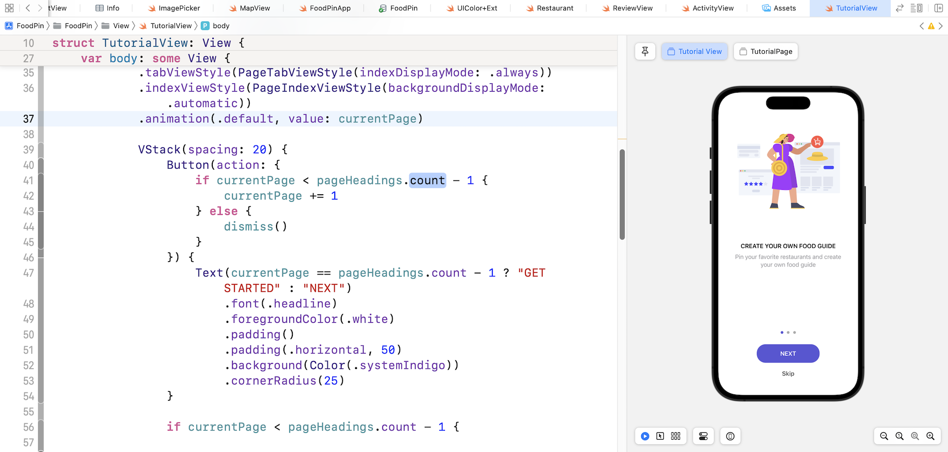 Figure 20-7. Adding the next and skip buttons