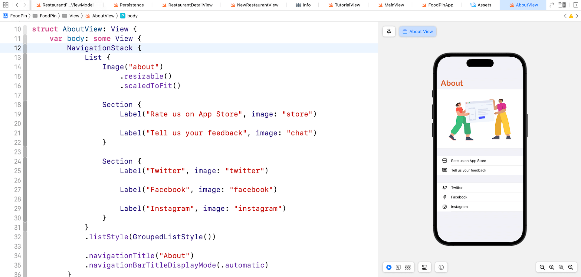 Figure 22-3. The layout of the About view