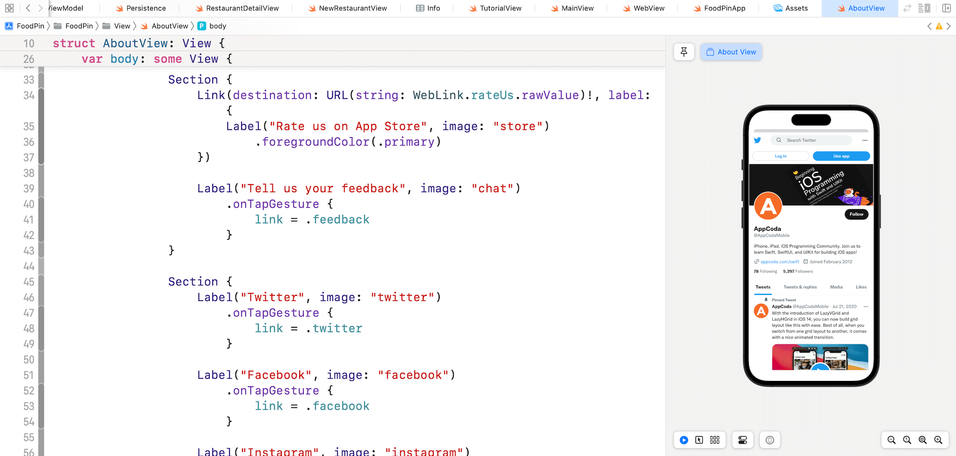 Figure 22-5. Opening the link with a web view