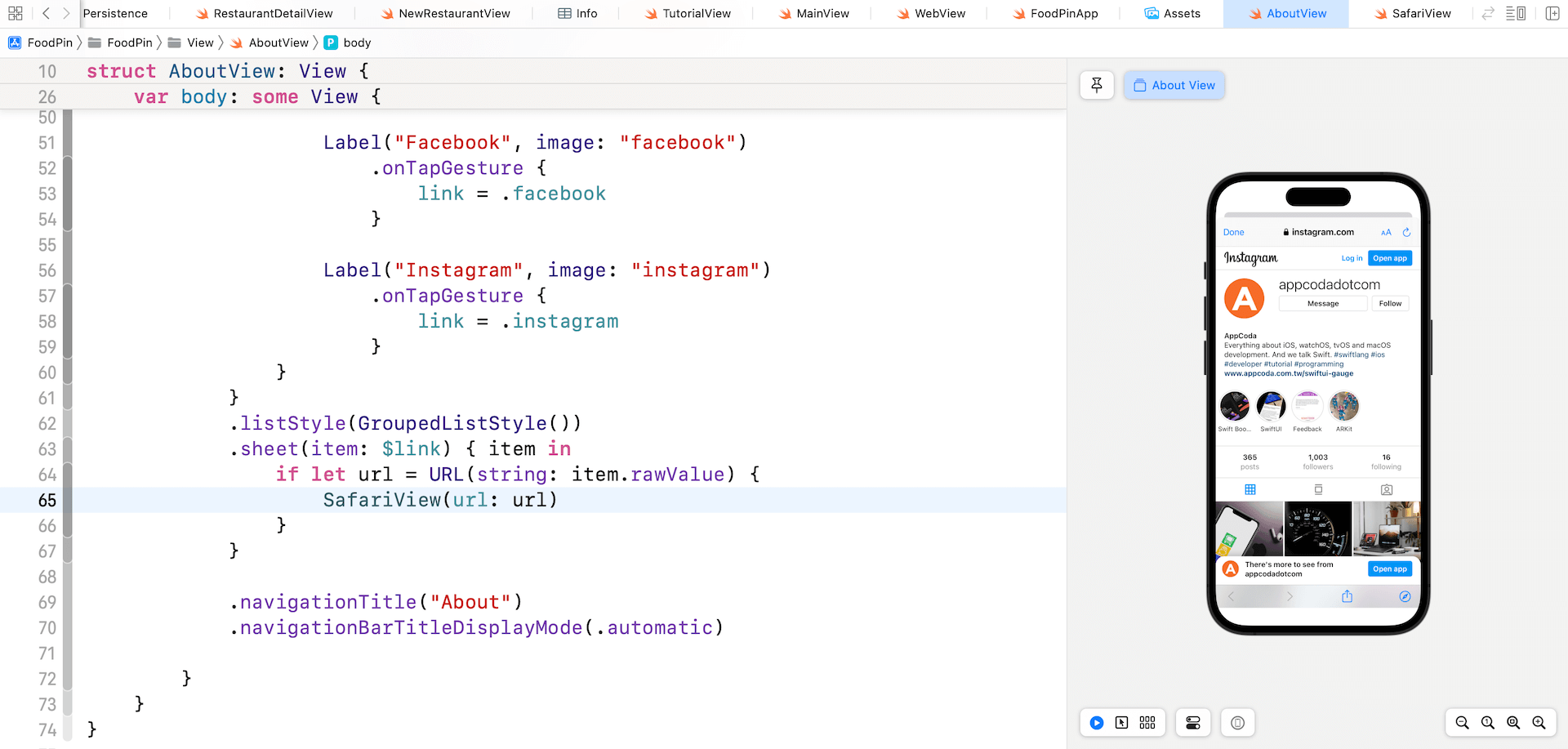 Figure 22-6. Opening the link using Safari View